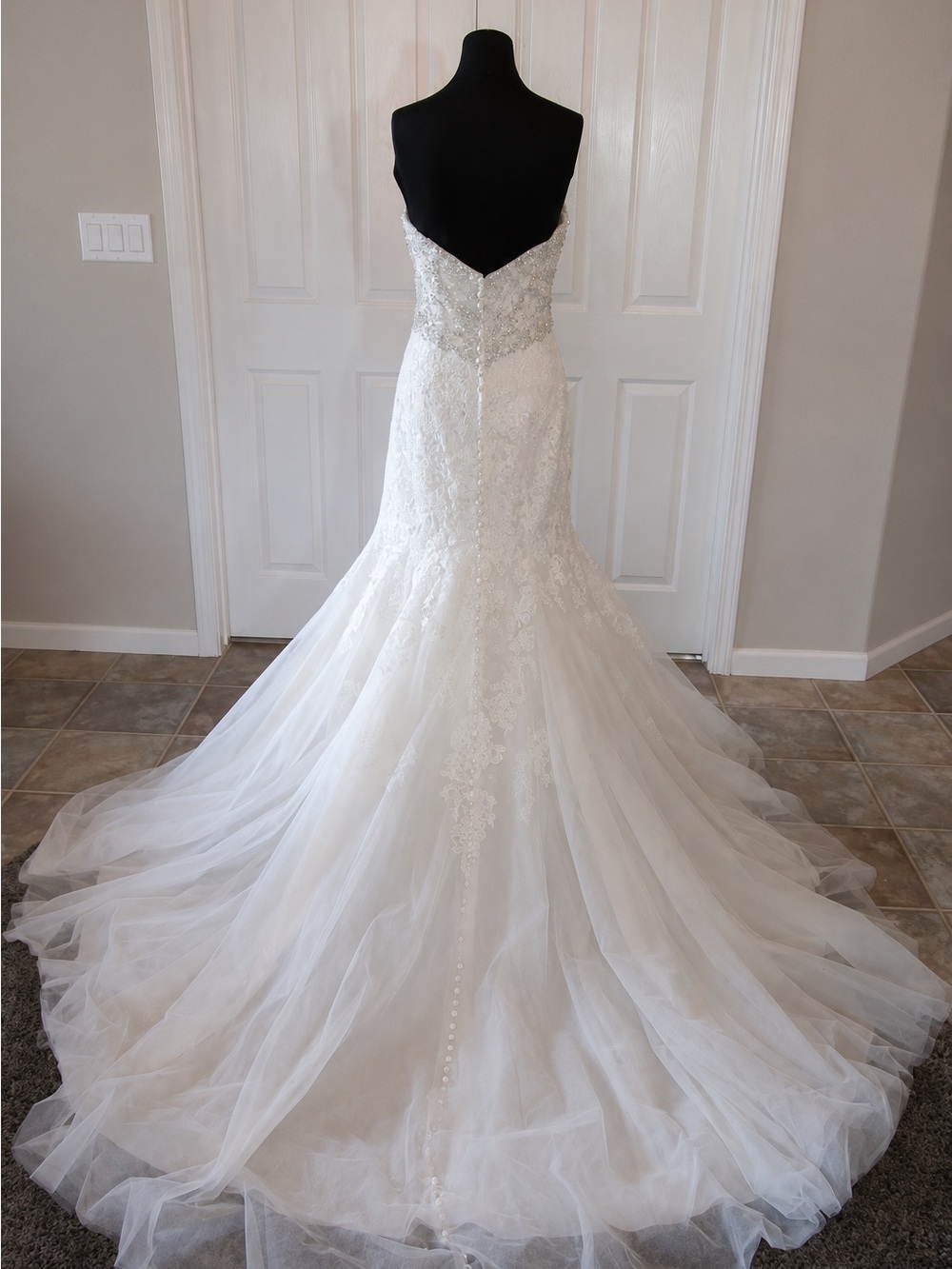 Allure Strapless Beaded Lace Mermaid Wedding Dress - Ivory - Picture 3 of 3